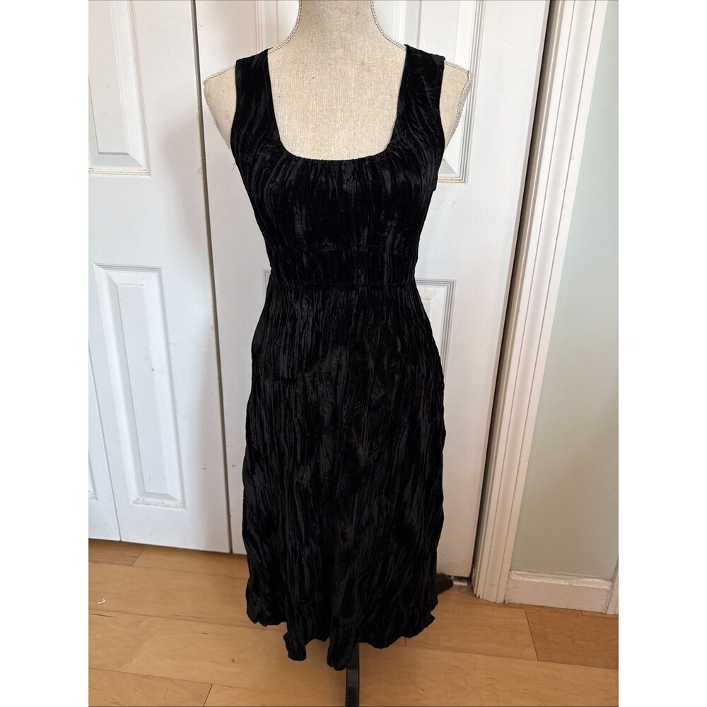 WHIMSIGOTH CRUSHED VELVET Kokoon Black Elastic Waist Dress Sleeveless Size XS